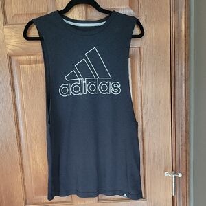 Adidas Black Muscle Tank with White Outline Logo